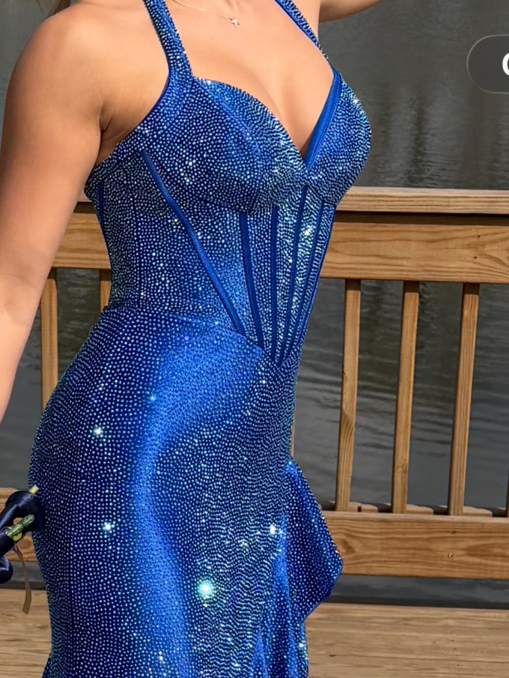 Sherri Hill Royal Blue Beaded High-Low Ruffle Gown